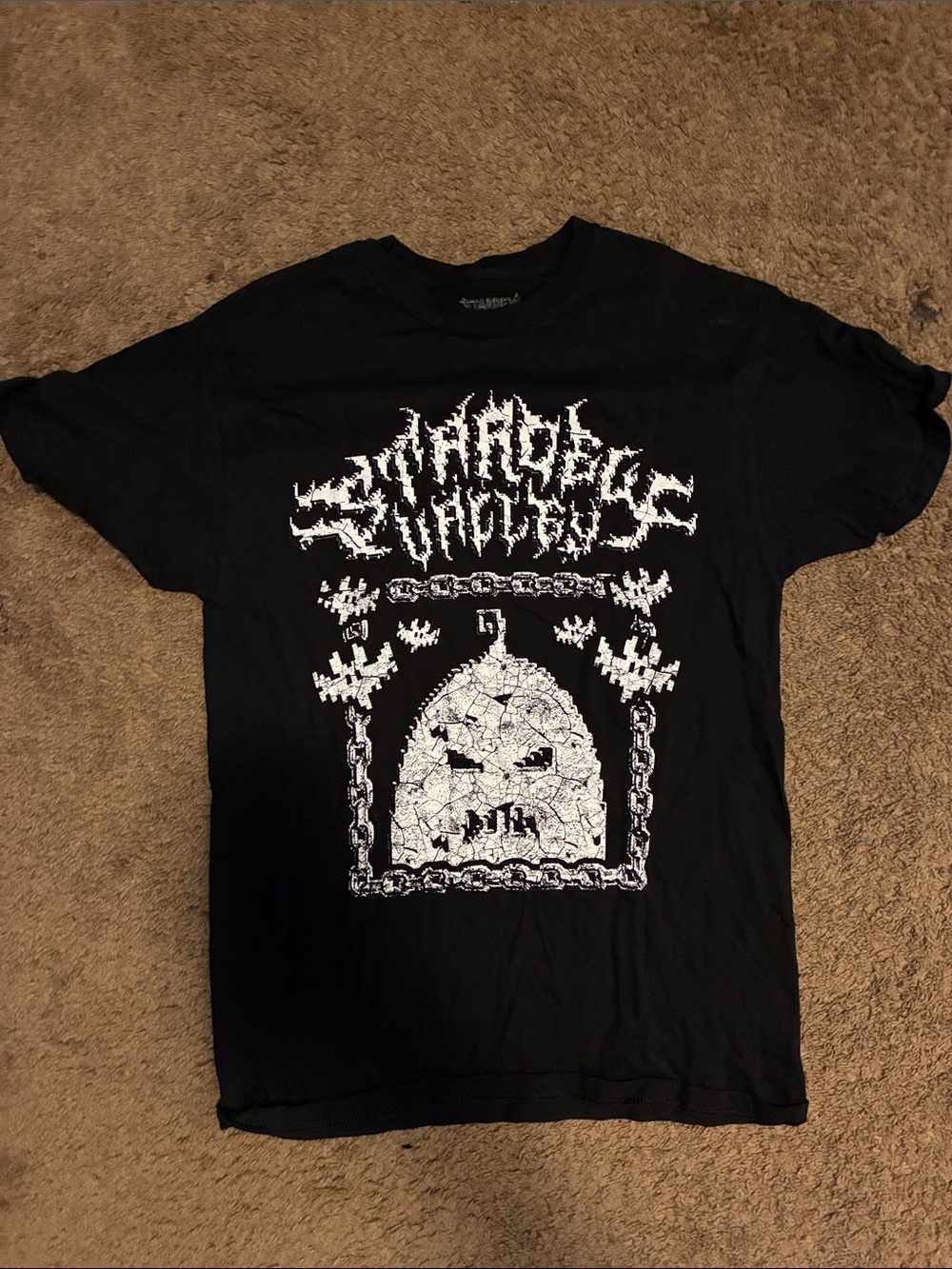 Stardew valley Hot Topic Black Tee with White Gothic Graphic